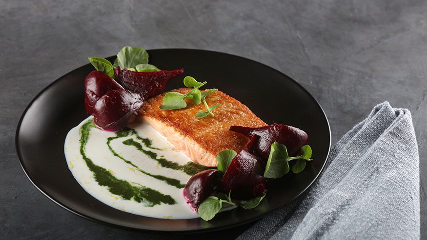 Seared Salmon with Beets, Watercress and Buttermilk Recipe